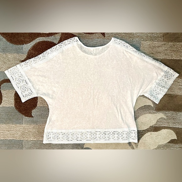 Sundance Dolman Sleeve Madeline Dream Boxy Linen Blend Top White Lace Detailing - Picture 7 of 7